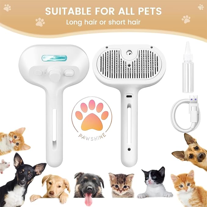Cat steam brush – Effective Pet Brush for Indoor Cats, Steam Technology for Shedding, Mats & Grooming – Ideal cat brush indoor for Deep Cleaning (White)-Mewly Pet