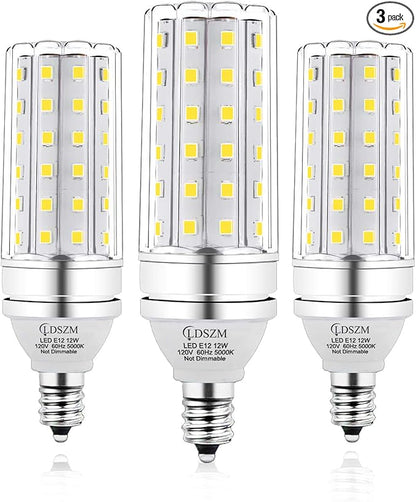 E12 LED Corn Light Bulb, 12W Equivalent 100W, 1200 Lumen Daylight 5000K, Non-Dimmable Candelabra Base Chandelier Light Bulbs, Pack of 3
