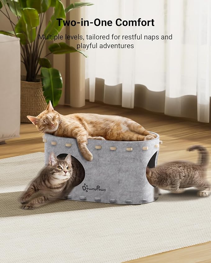 DownyPaws Cat House for Indoor Cats, Cat Bed Cave for Multiple & Large Cats Up to 22 Lbs, Scratch Resistant Peekaboo Cat Caves, Foldable Tunnel Enclosed Bed, PeekaPurr, Marble-Mewly Pet