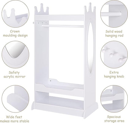 UTEX Kid’s See and Store Dress-up Center, Costume Closet for Kids, Open Hanging Armoire Closet, Pretend Storage, Costume Dresser(White)
