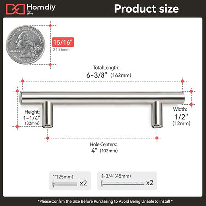 homdiy 25 Pack Brushed Nickel Cabinet Pulls Drawer Handles Cabinet Hardware Stainless Steel Cabinet Handles 4in Hole Centers Cupboard Pull Drawer Pulls, 201SN