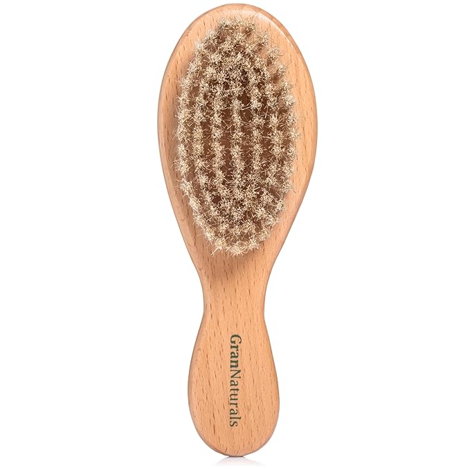 GranNaturals Boar Bristle Soft Cat Brush for Indoor, Outdoor, Short Haired Cats, Kittens, Small Dog, Rabbit, Furry Pets - Gentle Grooming on Sensitive Hair Coat & Tail with Durable Wooden Handle-Mewly Pet