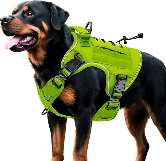 Heavy-Duty Tactical Dog Harness for Large Dogs, No Pull Adjustable Reflective Pet Vest with Molle System, K9 Military-Grade Control for Service Training, Outdoor & 10+ Breeds, Wild Lime, XX-Large-Mewly Pet
