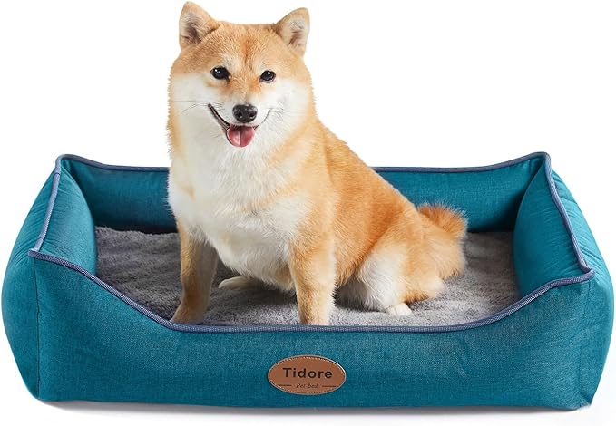 Orthopedic Dog Beds for Medium Dogs, Durable Egg Crate Foam Sofa Dog Bed wit Washable Removable Cover,Waterproof Lining,Pet Bed for Large Dogs (Peacock Blue, 26.4" L x 21.7" W x 6.2" Th)-Mewly Pet