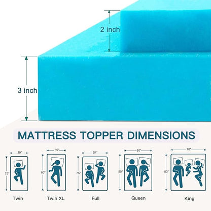 Airensky 3 Inch Memory Foam Mattress Topper, Cooling Gel Infused High Density King (76"x80") Topper with Removable Skin-Friendly Cover, Bed Topper for Pressure Relief Back Pain, CertiPUR-US Certified
