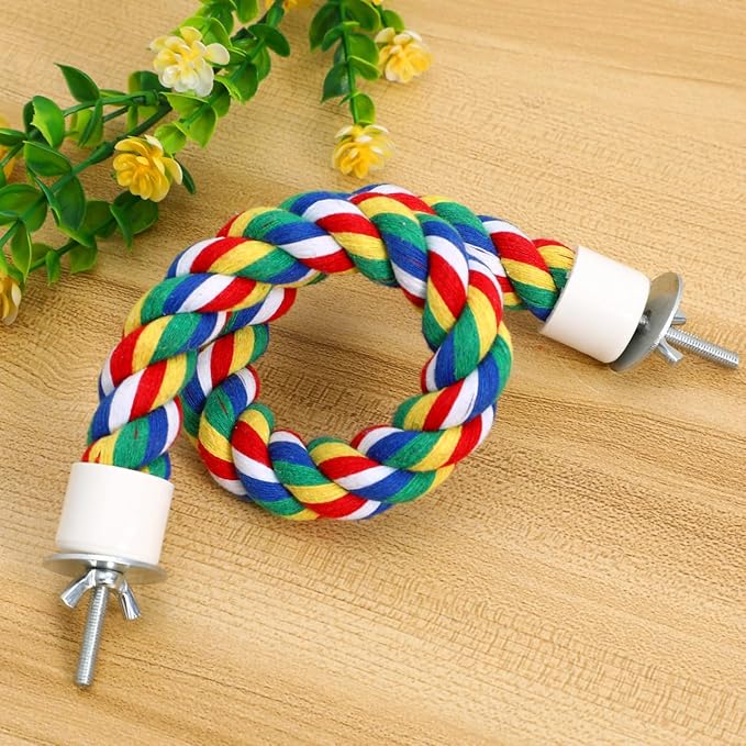 Colorful Bird Rope Perch Stand, Birdcage Swing Spiral Toys, Bird Climbing Standing Bungee Rope Perches Chew Toys Cage Accessories for Cockatiels Parrots Birds (40CM/15.7inch)-Mewly Pet