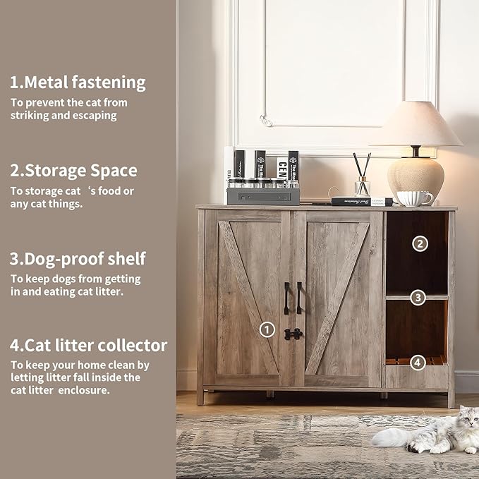 Cat Litter Robot Enclosure,Large Space for Placing Litter Robot 3/4,Power Outlet and Dog-Proof Shelf for Litter Robot Cabinet,Litter Collector for Automatic Litter Box Enclosure,Grey-Mewly Pet