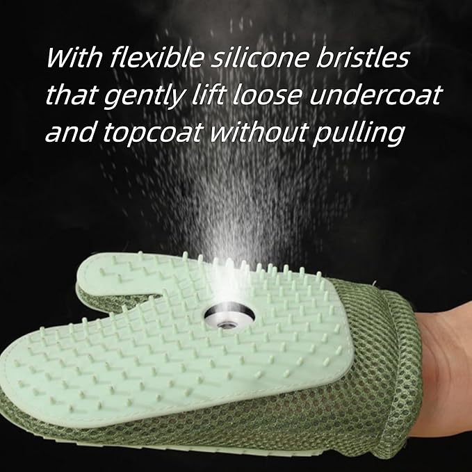 Pet Hair Remover Glove, All-in-One Grooming Mist Glove for Pets, Upgrade Efficient Pet Hair Remover Electrostatic Gloves Grooming Spray Comb, Gentle Deshedding Efficient for Dogs & Cats (Green)-Mewly Pet