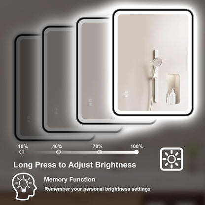 S'bagno 32X24 Black LED Mirror for Bathroom with Frontlit & Backlit, LED Bathroom Mirror with Metal Frame, Anti-Fog, Stepless Dimmable, 3 Colors Temperature LED Vanity Mirror(Horizontal/Vertical)