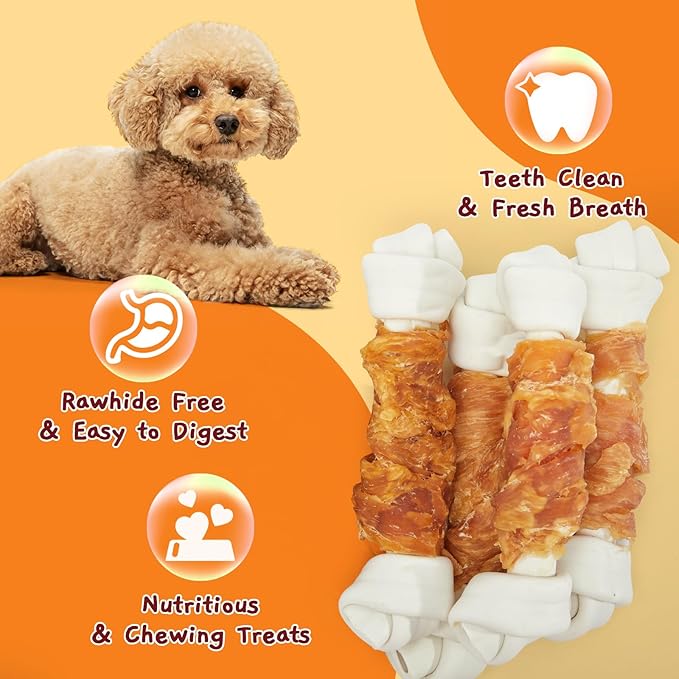 Jungle Calling Rawhide Free Dog Bones, 6.5" Real Chicken Wrapped Dog Chew Bones for Medium and Large Dogs Training Treats-Mewly Pet