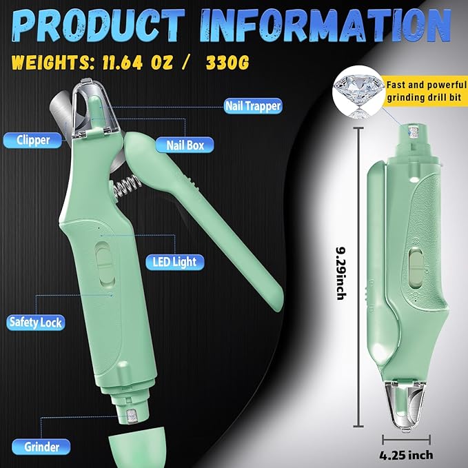 2 in 1 Dog Nail Clippers and Grinder with Lights & Cat Nail Clipper for Large Medium Small Dogs Cats Nail Trimmers USB Rechargeable with 2 LED Lights Dog Claw Care for Non-Black Nails-Mewly Pet