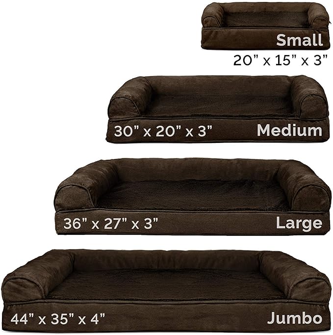 Furhaven Cooling Gel Dog Bed for Large Dogs w/ Removable Bolsters & Washable Cover, For Dogs Up to 95 lbs - Plush & Suede Sofa - Espresso, Jumbo/XL-Mewly Pet