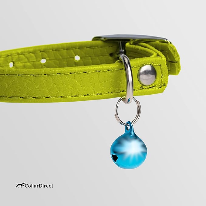 CollarDirect Leather Cat Collar, Kitten Collar with Removable Bell Black Blue Red Orange Lime Green (8-11 Inch, Lime Green)-Mewly Pet