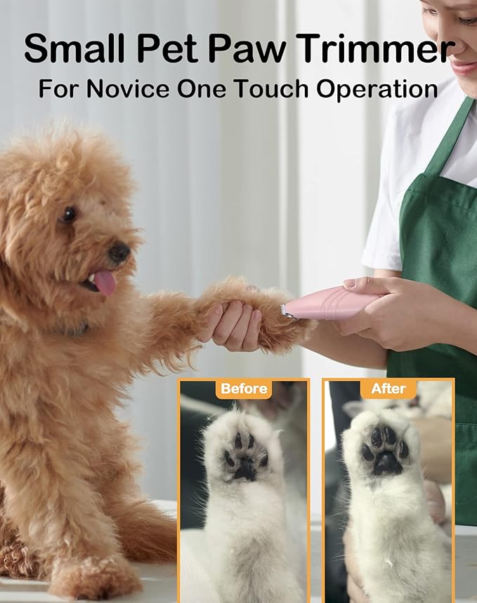 LEYOUFU Dog Paw Trimmer for Grooming, Cordless Electric Small Pet Grooming Clippers Hair Trimmer for Dogs Cats, Low Noise for Trimming Pet's Hair Around Paws, Eyes, Ears, Face, Rump (Pink)-Mewly Pet