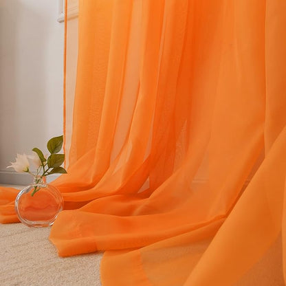 HUTO Orange Sheer Curtains 45 inches Long for Bedroom Top Rod Pocket Sheer Window Panels Curtains for Nursery Living Room 52 by 45 Inch Length Set of 2
