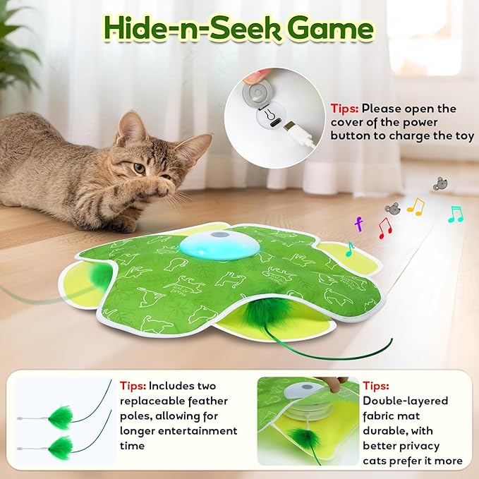 Interactive Cat Toys, Motion Activated, Moving Feather, Real Mouse Squeaky, Hide and Seek Cat Toys for Indoor Cats-Mewly Pet