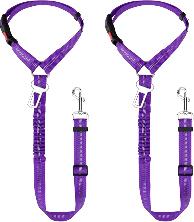 BWOGUE 2 Piece Dog Seat Belt for Car with Elastic Bungee Buffer Safety Seatbelt Car Headrest Restraint Wear Adjustable Metal Buckle Harness in Vehicle Travel for Pet-Mewly Pet