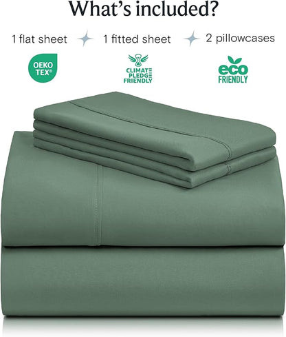 LuxClub 4 PC California King Sheet Set, Breathable Luxury Bed Sheets, Deep Pockets Wrinkle Free Cooling Sheets Machine Washable Hotel Bedding Silky Soft - Tree Moss Green Cal King
