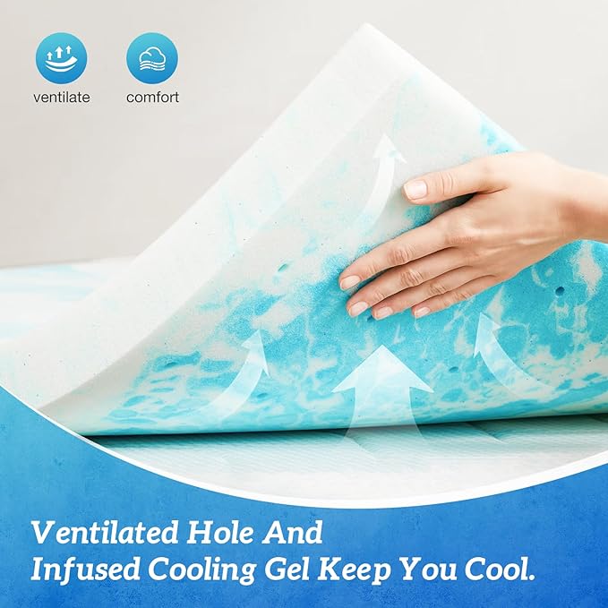 Sweetcrispy Mattress Topper California King, 3 Inch Thick Memory Foam Gel Infused Cooling Toppers Pad for Bed, Sleeper Sofa, RV, Camper, CertiPUR US Certified, Ventilated and Breathable