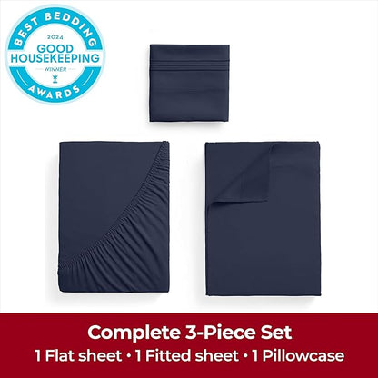 Mellanni Twin XL Sheets Set - 3 PC Iconic Collection Bedding - Hotel Luxury, Extra Soft, Cooling Bed Sheets - Wrinkle, Fade, Stain Resistant (Twin Extra Long, Navy Blue)