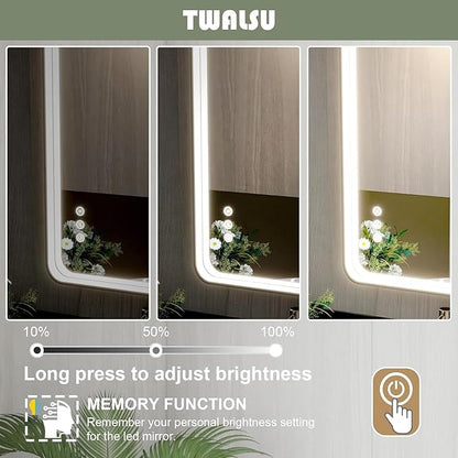 20x28 Inch LED Bathroom Mirror with Lights, Black Metal Framed LED Mirror for Bathroom, 3 Colors and Stepless Dimmable Wall Mounted Lighted Bathroom Vanity Mirror, Anti-Fog, Memory