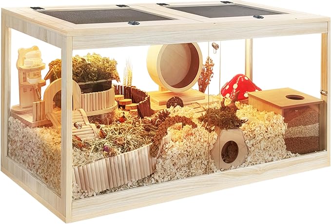 Prolee Hamster Cage with Openable Metal Mesh Top,Solid Built Hamster Enclosure with Lock Design for Gerbil Cage,Hamster Habitat Chewproof with Transparent Panels (24"x16"x16")-Mewly Pet