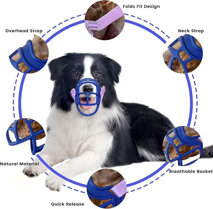 Basket Muzzle Allows Panting Drinking - Anti Biting Chewing, Suitable for Grooming Trimming Training, for Small Medium Large Dogs (Blue, Size 6)-Mewly Pet