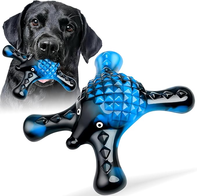 Dog Toys for Aggressive Chewers, Nylon Indestructible Toy for Medium Large Dogs, Hedgehog-Shaped Chew Toys with Bacon Flavor, Long Lasting, Dog Toys for Boredom, Blue-Mewly Pet