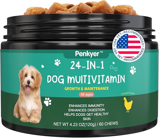Dog Vitamins and Supplements, Senior & Puppy Multivitamin for Dogs Support with Glucosamine Chondroitin Omega Probiotics, Dog Multivitamins Chews for Hip & Joint, Skin, Immune, Chicken 60 Ct-Mewly Pet