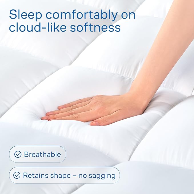 Ultra Soft Full Size Mattress Topper - Cloud-Like Mattress Pad for Back Pain Relief - Breathable Cooling Material for Hot Sleepers