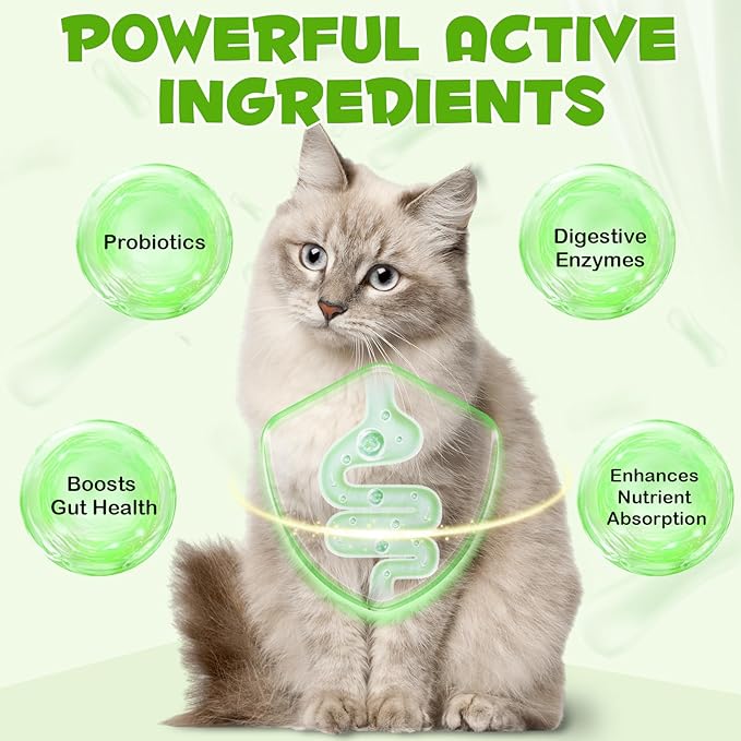 3 in 1 Probiotics for Cats, Cat Digestive Support,Daily Digestive Health Supplement with Multiple Strains of Bacteria Help with Diarrhea,Gas and Bloating, Cat Herbal Supplements- 60ml-Mewly Pet