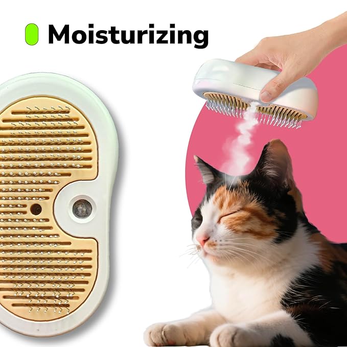 Misty - Moisturizing Pet Comb - Hair Brush with Mist, One-Click Clean, & Stainless Steel Bristles - Anti-Static Deshedding - Smooth Grooming for Cats, Dogs, & Small Pets - No Handle Compact Design-Mewly Pet
