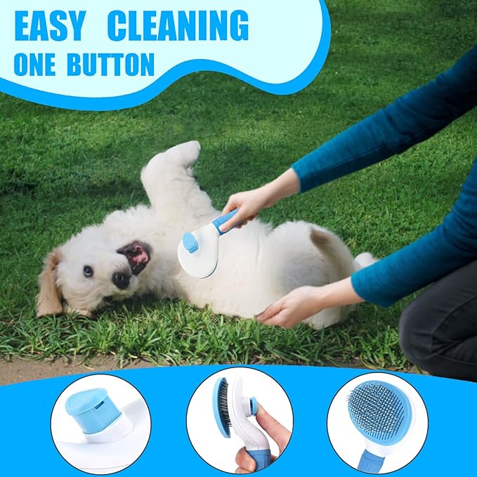 Dog Brush Grooming Kit 5PCS - Dog Brushes for Grooming, Dog Brush for Shedding,Puppy Brush and Flea Comb for Dogs, Slicker Brush Comb and Dog Hair Brush Set Blue-Mewly Pet