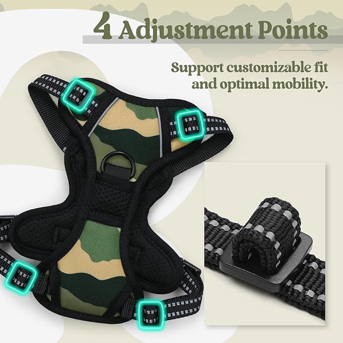 rabbitgoo Dog Harness No Pull with 2 Leash Clips, Adjustable Soft Padded, Reflective Oxford No Choke Pet Vest with Easy Control Handle for Large Dogs, Green Mountain,XS-Mewly Pet