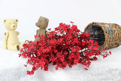 JAKY-Global 20pcs Babys Breath Artificial Flowers Gypsophila Bouquet Bulk Fake Spring Silk Small Flowers Real Touch Faux Floral for Home Bedroom Kitchen Garden Wedding Christmas Party DIY Decor (Red)