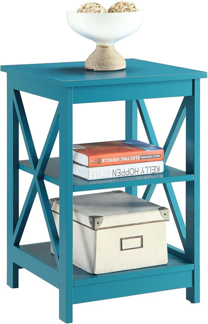 Convenience Concepts Oxford End Table 15.75" - Modern Living Room Table with Storage Shelves, Transitional Nightstand Side Table for Home Decor and Display, Blue