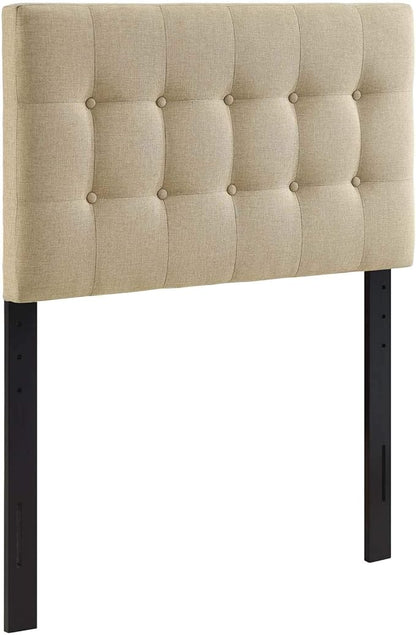 Modway Emily Tufted Button Linen Fabric Upholstered Twin Headboard in Beige