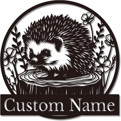 Custom Hedgehog Metal Sign, Personalized Hedgehog Metal Wall Art,Hedgehog Lovers Gift Metal Kid Room Decor,Personalized Hedgehog Lover Name Sign,Kid Nursery Decoration (Hedgehog B)
