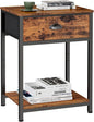 Furologee End Table with Storage Shelf and Fabric Drawer, 2 Tiers Industrial Nightstand, Bedside Table Organizer for Living Room Bedroom, Rustic Brown, Easy Assembly