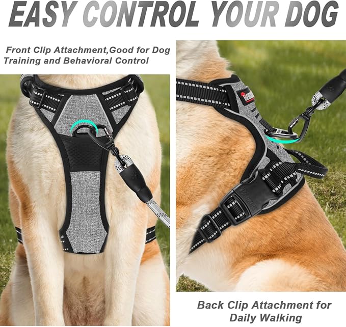 BARKBAY No Pull Dog Harness Front Clip Heavy Duty Reflective Easy Control Handle for Large Dog Walking(Dark Grey,XL)-Mewly Pet