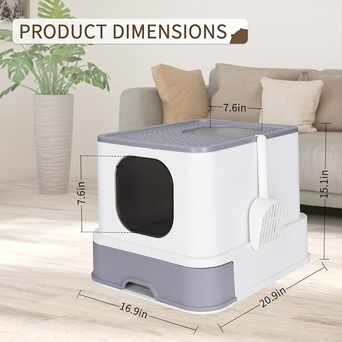 RIZZARI Large Enclosed Cat Litter Box : Covered Leak-Proof Reduces Odor - for Indoor Use Cat Owners (White)-Mewly Pet