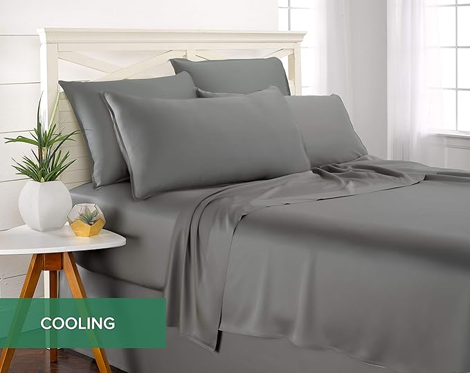 Short Queen Sheets by Pure Bamboo for RV Camper (60"x75") - Genuine 100% Organic Viscose Derived from Bamboo Bed Sheet Set, Soft & Cooling, Lifetime Quality Promise (Short Queen, Stone Grey)