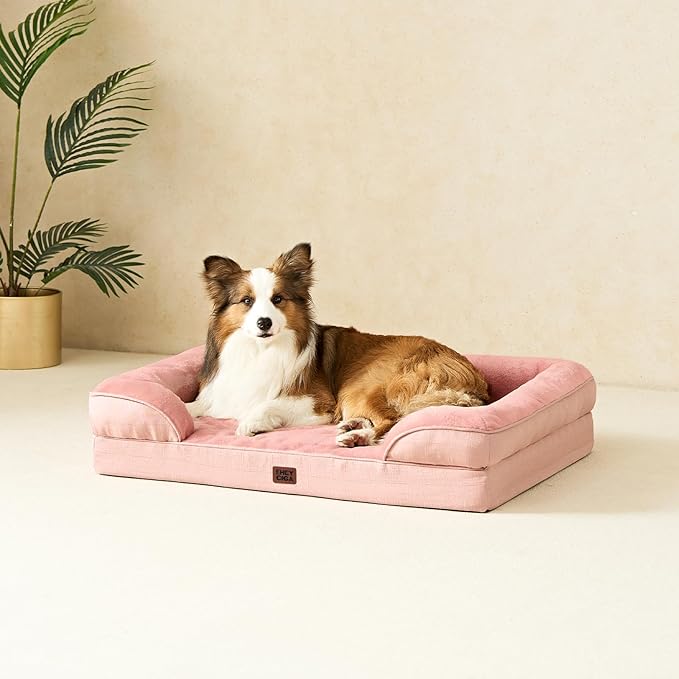 EHEYCIGA Orthopedic Dog Bed for Small Dogs, Waterproof Memory Foam Small Dog Beds with Sides, Non-Slip Bottom and Egg-Crate Foam Medium Pet Couch Bed with Washable Removable Cover, Dusty Pink-Mewly Pet