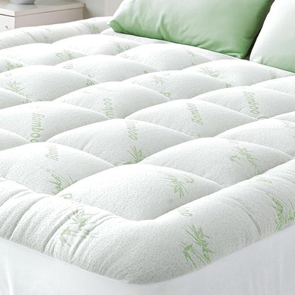Ultra Soft Queen RV Size Mattress Topper - Viscose Made from Bamboo Pillow Top Mattress Pad for Back Pain Relief - Naturally Cooling for Hot Sleepers, Green