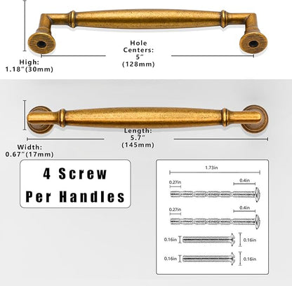 10 Pack Antique Brass Cabinet Pulls 5 Inch(128mm) Kitchen Cabinet Handles Solid Zinc Alloy Cabinet Hardware Drawer Pulls