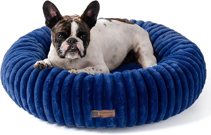 MEWOOFUN Donut Dog Beds for Small Dog, Calming Bed Round Cute Puppy Bed with Non-Slip Bottom, Fluffy Washable Pet Bed for Puppy and Kitten (Navy Blue, M (30x30x8))-Mewly Pet