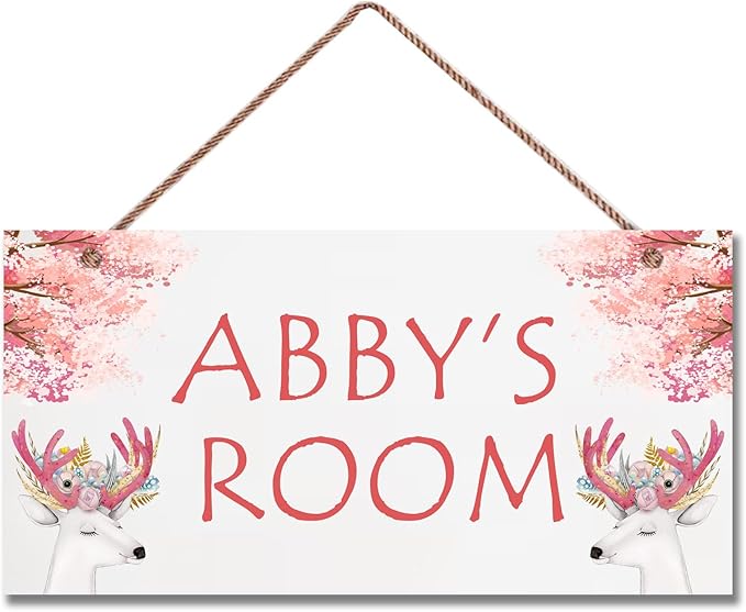 Personalized Signs Super Cute Deer Plaque, David's deer Sign, Kids Room Custom Name Door Wall Decor, Floral Nursery Art Plate For Boys Room Girls Bedroom Little Man Cave