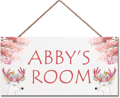 Personalized Signs Super Cute Deer Plaque, David's deer Sign, Kids Room Custom Name Door Wall Decor, Floral Nursery Art Plate For Boys Room Girls Bedroom Little Man Cave