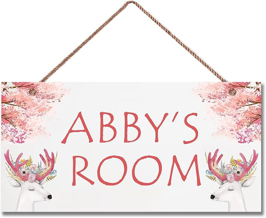 Personalized Signs Super Cute Deer Plaque, David's deer Sign, Kids Room Custom Name Door Wall Decor, Floral Nursery Art Plate For Boys Room Girls Bedroom Little Man Cave