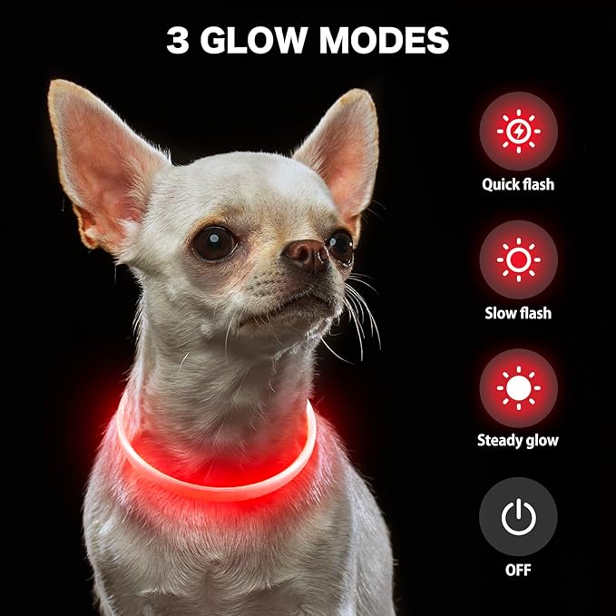 BSEEN Light Up Dog Collar - Rainproof LED Dog Collar Rechargeable - TPU Cuttable Glowing Puppy Collar for Small Dogs& Cats, High Visibility Safety Dog Lights for Night Walking (XS-Red 40cm)-Mewly Pet